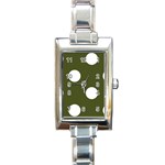 Polka Dots - White on Army Green Rectangle Italian Charm Watch