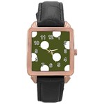 Polka Dots - White on Army Green Rose Gold Leather Watch