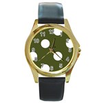 Polka Dots - White on Army Green Round Gold Metal Watch