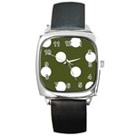 Polka Dots - White on Army Green Square Metal Watch