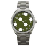 Polka Dots - White on Army Green Sport Metal Watch