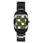 Polka Dots - White on Army Green Stainless Steel Barrel Watch