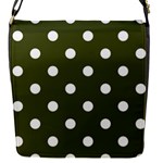 Polka Dots - White on Army Green Flap Closure Messenger Bag (S)