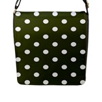 Polka Dots - White on Army Green Flap Closure Messenger Bag (L)
