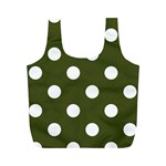 Polka Dots - White on Army Green Full Print Recycle Bag (M)