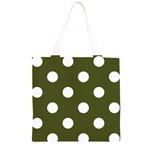 Polka Dots - White on Army Green Grocery Light Tote Bag