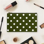 Polka Dots - White on Army Green Cosmetic Bag (M)