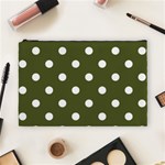 Polka Dots - White on Army Green Cosmetic Bag (L)