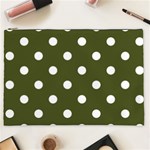 Polka Dots - White on Army Green Cosmetic Bag (XXL)