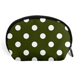 Polka Dots - White on Army Green Accessory Pouch (Large)