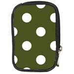 Polka Dots - White on Army Green Compact Camera Leather Case
