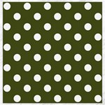 Polka Dots - White on Army Green Canvas 16  x 16 