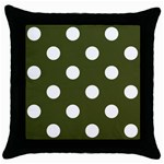 Polka Dots - White on Army Green Throw Pillow Case (Black)