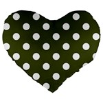 Polka Dots - White on Army Green Large 19  Premium Flano Heart Shape Cushion