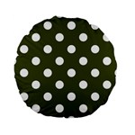 Polka Dots - White on Army Green Standard 15  Premium Round Cushion