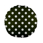 Polka Dots - White on Army Green Standard 15  Premium Flano Round Cushion