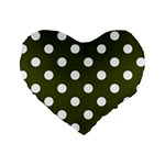Polka Dots - White on Army Green Standard 16  Premium Heart Shape Cushion