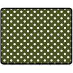 Polka Dots - White on Army Green Double Sided Fleece Blanket (Medium) (Two Sides)