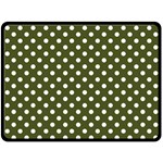 Polka Dots - White on Army Green Double Sided Fleece Blanket (Large) (Two Sides)