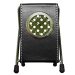 Polka Dots - White on Army Green Pen Holder Desk Clock