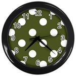 Polka Dots - White on Army Green Wall Clock (Black)
