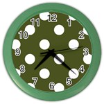 Polka Dots - White on Army Green Color Wall Clock