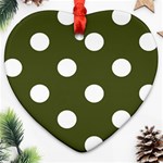 Polka Dots - White on Army Green Heart Ornament (Two Sides)