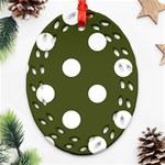 Polka Dots - White on Army Green Ornament (Bell) Ornament (Oval Filigree)
