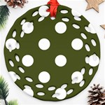 Polka Dots - White on Army Green Ornament (Round Filigree)