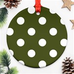 Polka Dots - White on Army Green Ornament (Round)