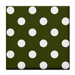 Polka Dots - White on Army Green Tile Coaster