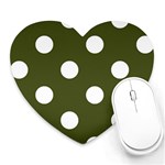 Polka Dots - White on Army Green Heart Mousepad