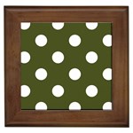 Polka Dots - White on Army Green Framed Tile