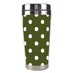 Polka Dots - White on Army Green Stainless Steel Travel Tumbler