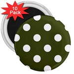 Polka Dots - White on Army Green 3  Magnet (10 pack)