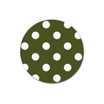 Polka Dots - White on Army Green Magnet 3  (Round)