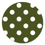 Polka Dots - White on Army Green Magnet 5  (Round)