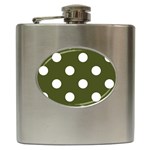 Polka Dots - White on Army Green Hip Flask (6 oz)