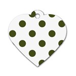 Polka Dots - Army Green on White Dog Tag Heart (Two Sides)