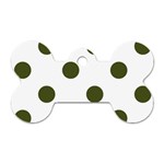 Polka Dots - Army Green on White Dog Tag Bone (One Side)