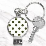 Polka Dots - Army Green on White Nail Clippers Key Chain