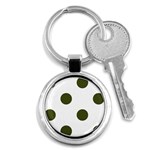 Polka Dots - Army Green on White Key Chain (Round)