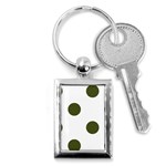 Polka Dots - Army Green on White Key Chain (Rectangle)