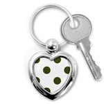 Polka Dots - Army Green on White Key Chain (Heart)