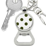 Polka Dots - Army Green on White Bottle Opener Key Chain
