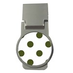 Polka Dots - Army Green on White Money Clip (Round)