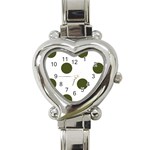 Polka Dots - Army Green on White Heart Italian Charm Watch