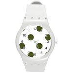 Polka Dots - Army Green on White Round Plastic Sport Watch (M)