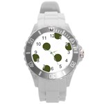 Polka Dots - Army Green on White Round Plastic Sport Watch (L)