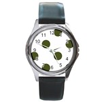 Polka Dots - Army Green on White Round Metal Watch